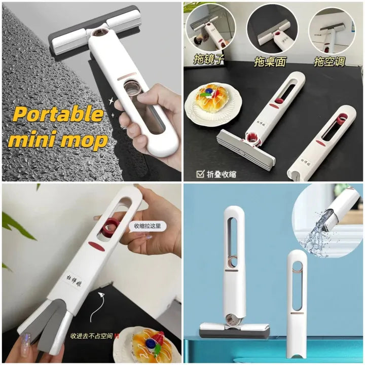 Portable Mini Mop,Self-Squeeze Mini Mop for Small Spaces,Wet and Dry Desktop Cleaning Mini Mop,Hand Free Squeeze Mop for Bathroom,Kitchen