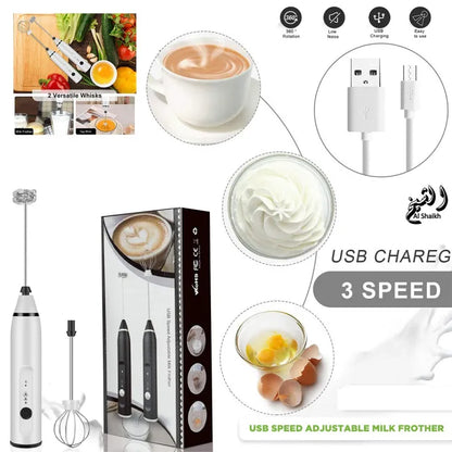 Coffee Beater 2 in 1 Rechargeable Electric Handheld Mixer | USB Milk Frother & Egg Beater | 3 Speed Cordless Coffee Whisk | Portable Latte Foamer for Cappuccino, Eggs, Drinks | USB Charging, Lightweight, Easy to Clean, Multi-Use Kitchen Tool